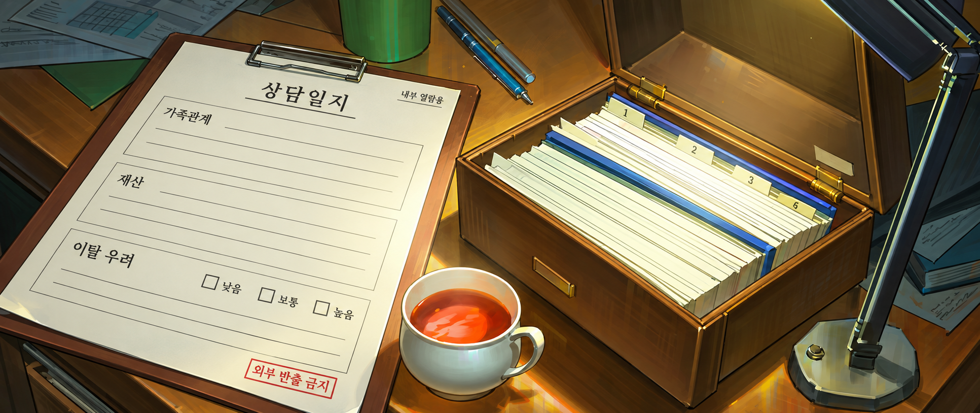 가족관계, 재산, 이탈 우려가 적힌 상담일지